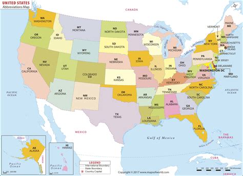 US map with state abbreviations